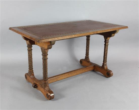 Attributed to A. W. N. Pugin (1812-52). A mid 19th century Reformed Gothic oak writing table, supplied by John Webb and possibly made b